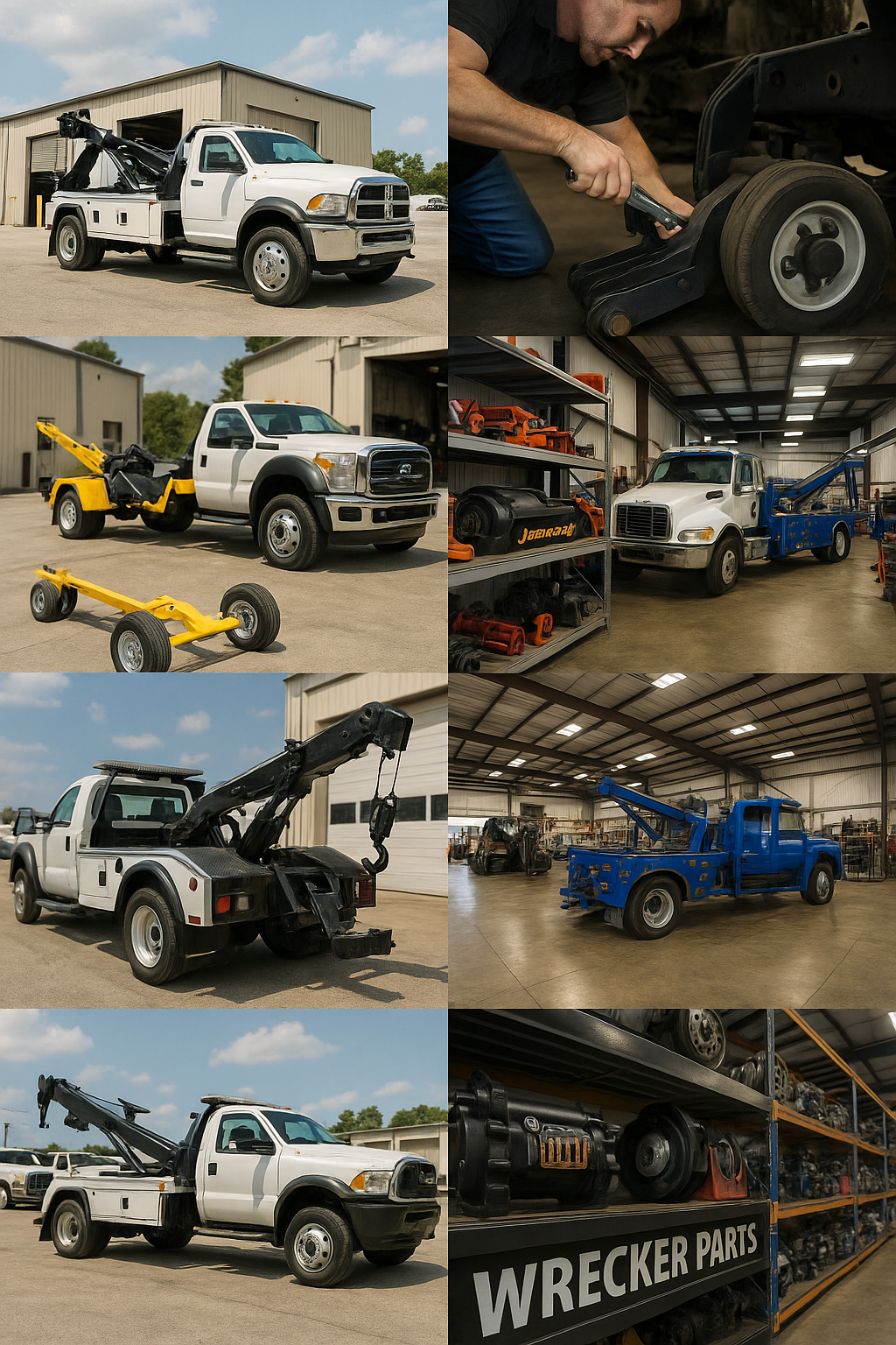 Tow truck and wrecker equipment in Houston shop